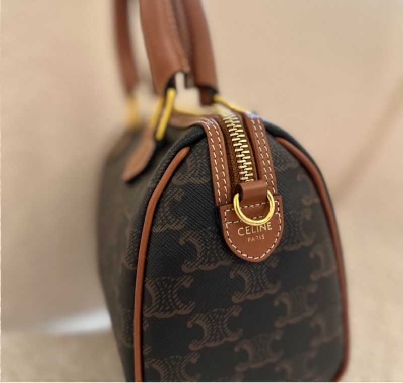 【全🆕】Celine Boston small Triomphe 經典凱旋門老花滿印帆布拼牛皮革 波士頓包單肩斜挎手提包 小號 棕褐色-2
