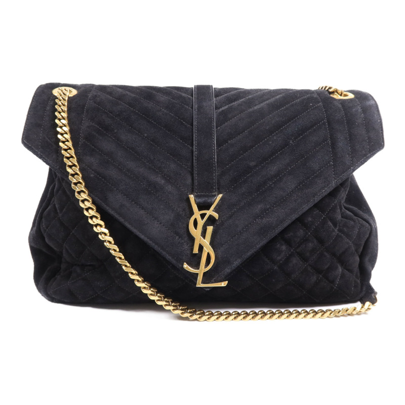 YVES SAINT LAURENT 麂皮皮革Envelope Large金扣鏈帶肩背袋-0