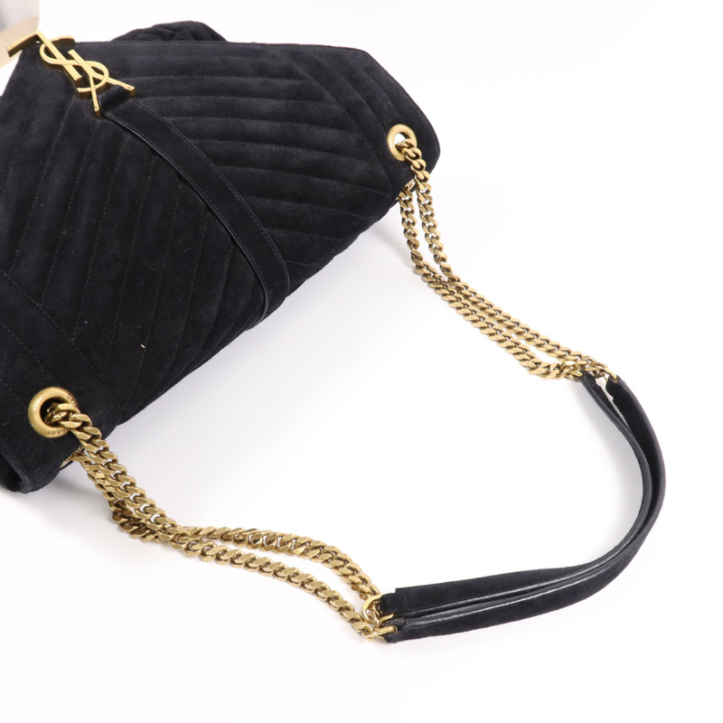 YVES SAINT LAURENT 麂皮皮革Envelope Large金扣鏈帶肩背袋-9