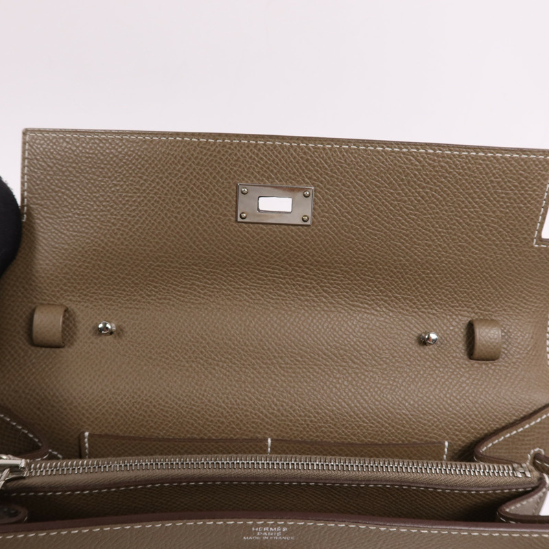 HERMES Epsom皮革Kelly To Go銀扣肩背袋Etoupe-14