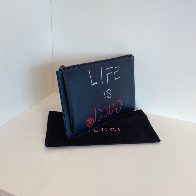 【99新🆕】Gucci 全皮黑色 精靈塗鴉手拿包-2