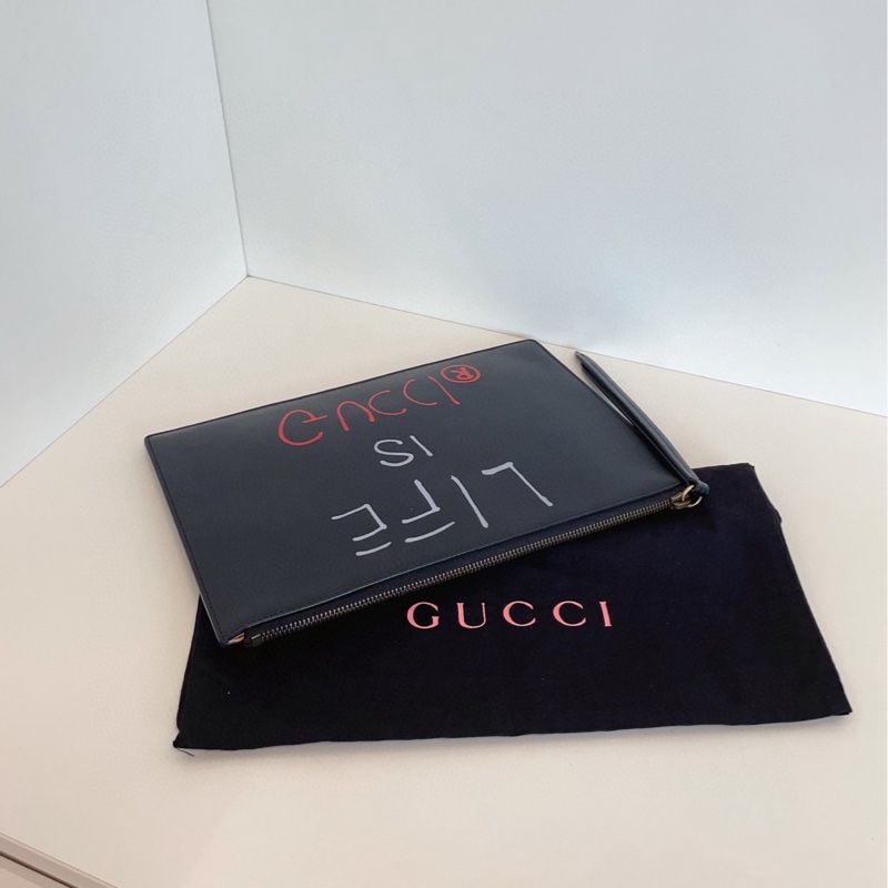 【99新🆕】Gucci 全皮黑色 精靈塗鴉手拿包-4