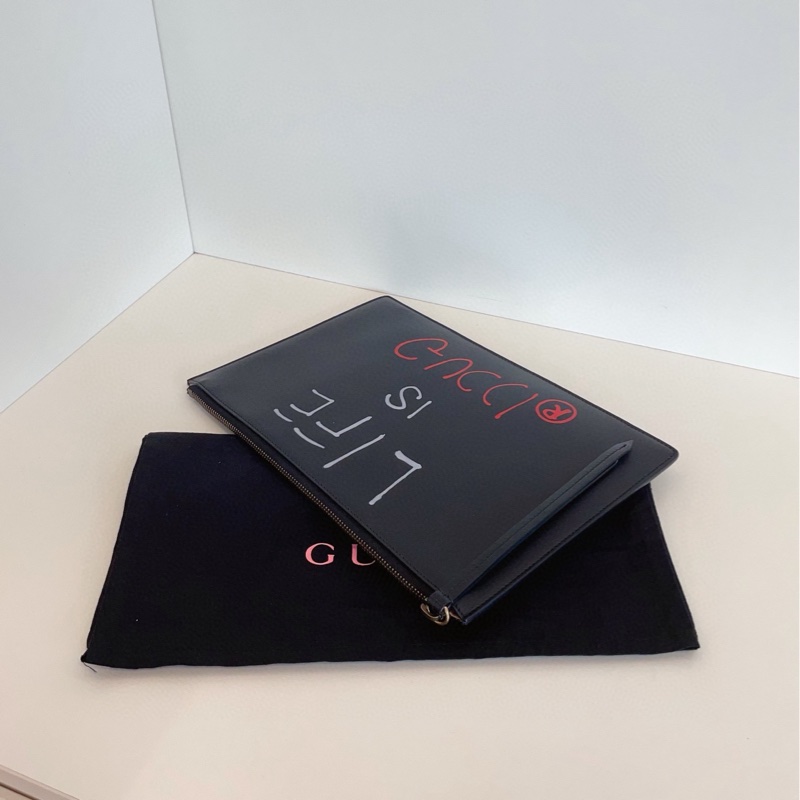 【99新🆕】Gucci 全皮黑色 精靈塗鴉手拿包-5