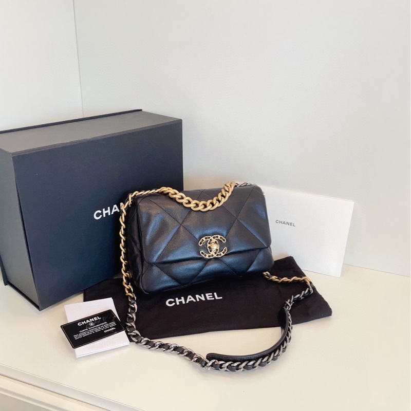 【閒置🆕】Chanel 黑金大菱格19bag枕頭包 小號手提包 斜挎包 單肩包-0