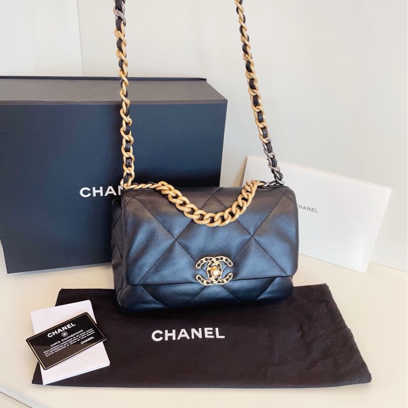 【閒置🆕】Chanel 黑金大菱格19bag枕頭包 小號手提包 斜挎包 單肩包-1