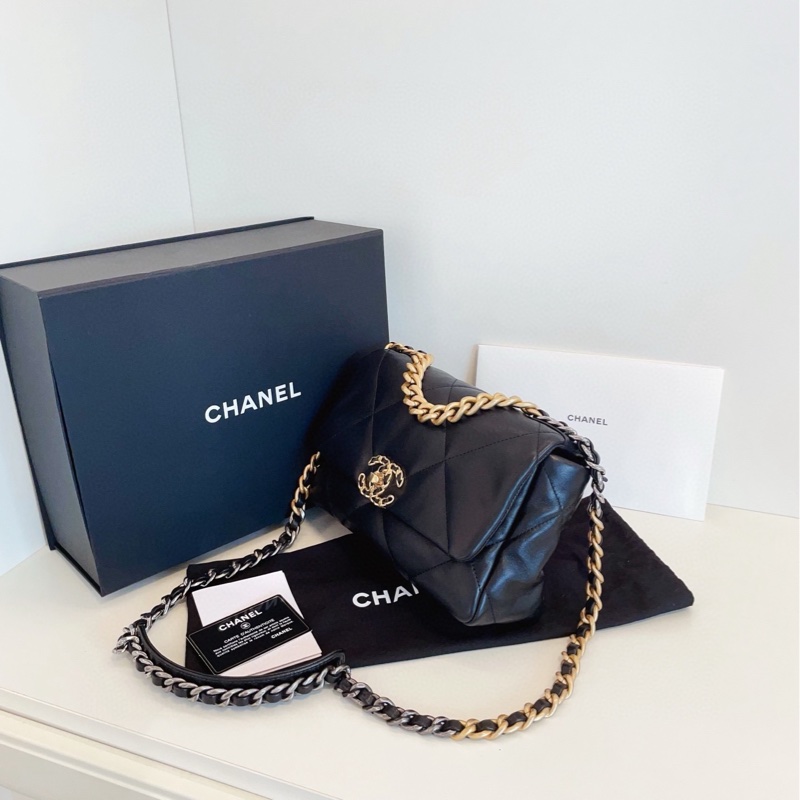 【閒置🆕】Chanel 黑金大菱格19bag枕頭包 小號手提包 斜挎包 單肩包-3