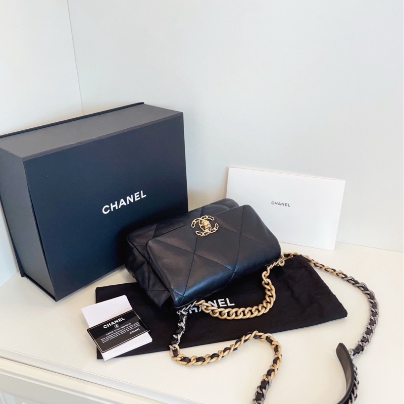 【閒置🆕】Chanel 黑金大菱格19bag枕頭包 小號手提包 斜挎包 單肩包-5
