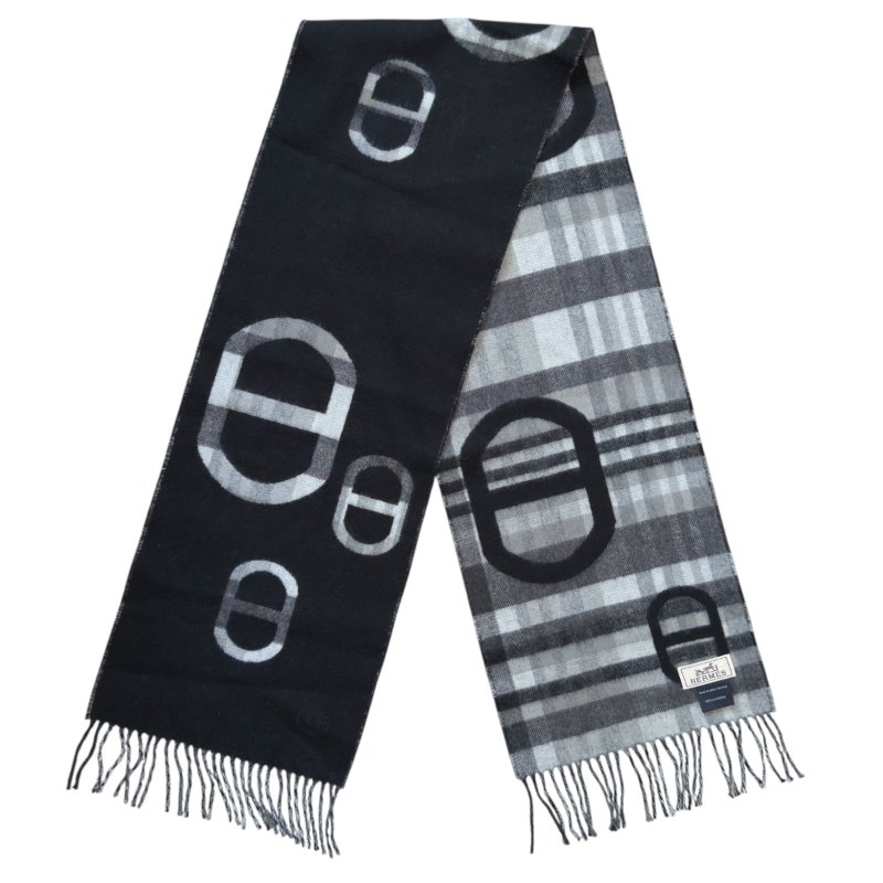 HERMES Tartan Maillons 豬鼻子🐽 雙面 純羊絨 圍巾-4
