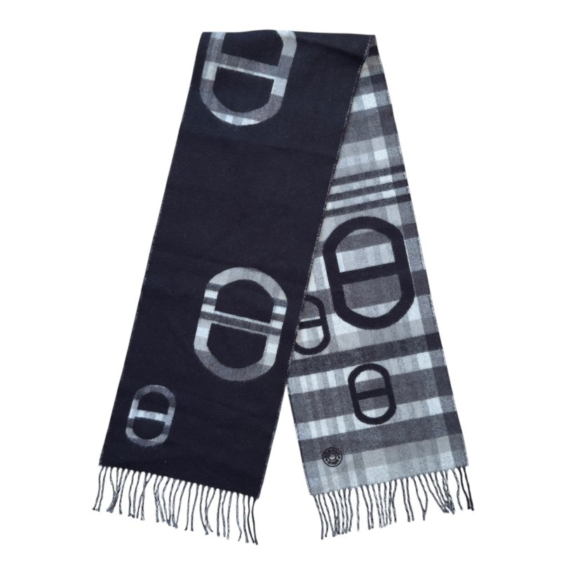 HERMES Tartan Maillons 豬鼻子🐽 雙面 純羊絨 圍巾-5