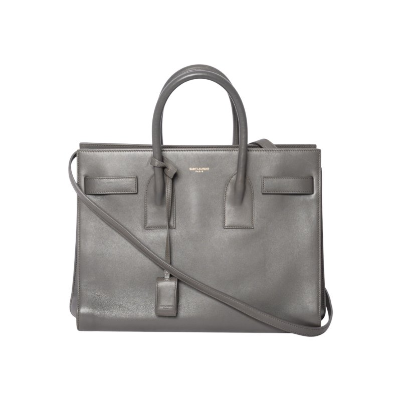 SAINT LAURENT聖羅蘭Sac De Jour灰色皮革小號托特包-0