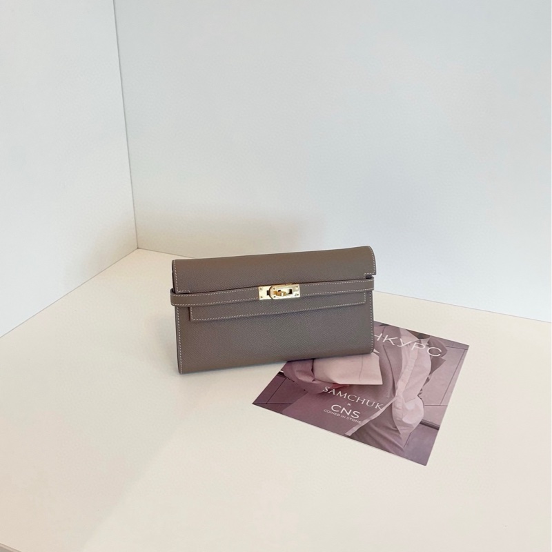【99新閒置🆕】Hermes 大象灰金扣Kelly Long長錢夾子斜挎包-0
