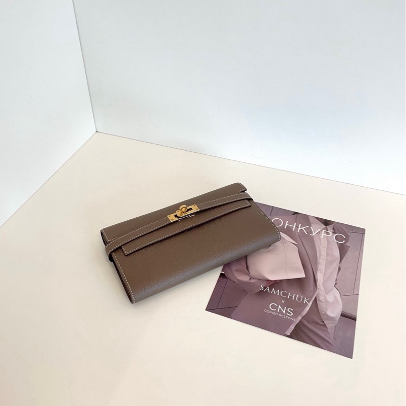 【99新閒置🆕】Hermes 大象灰金扣Kelly Long長錢夾子斜挎包-4