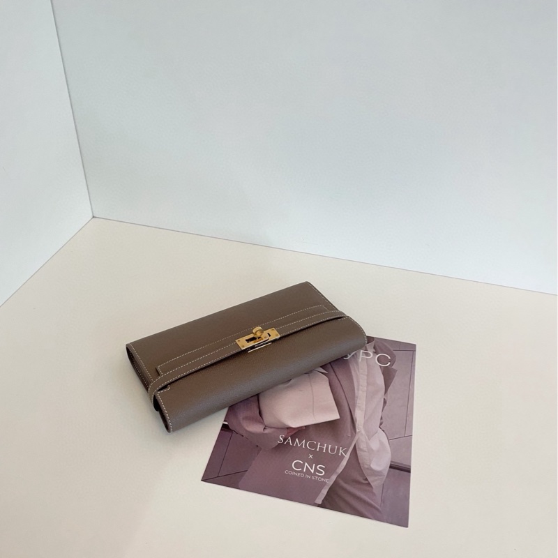 【99新閒置🆕】Hermes 大象灰金扣Kelly Long長錢夾子斜挎包-5