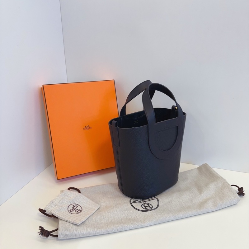 【閒置🆕】Hermes in the loop黑色 金扣 豬鼻子菜籃子手提包-3