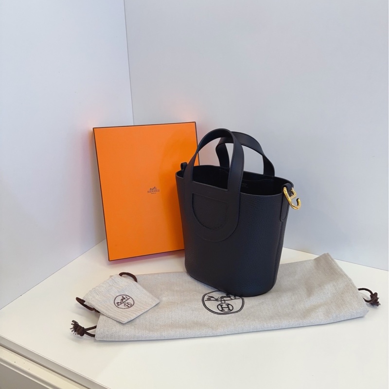 【閒置🆕】Hermes in the loop黑色 金扣 豬鼻子菜籃子手提包-4