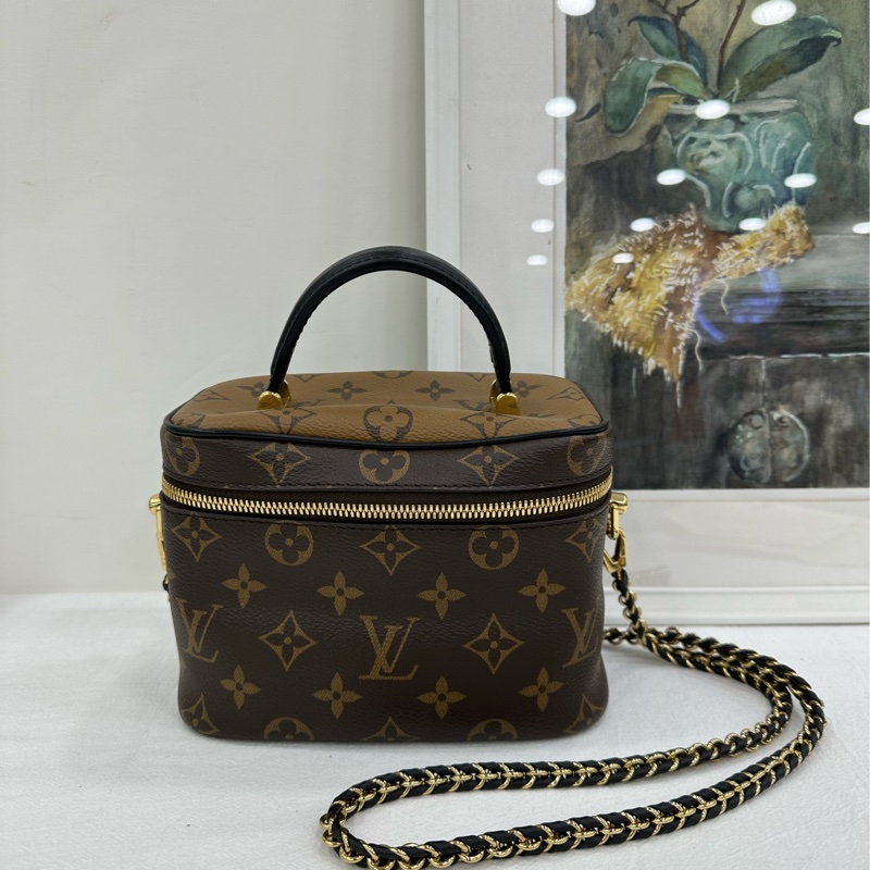 LV路易威登 vanity拼色老花化妝盒包鏈條包 焦糖拼色不擔 20年標+晶片-1