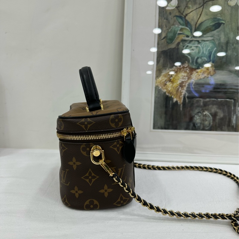 LV路易威登 vanity拼色老花化妝盒包鏈條包 焦糖拼色不擔 20年標+晶片-3