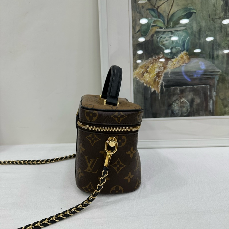 LV路易威登 vanity拼色老花化妝盒包鏈條包 焦糖拼色不擔 20年標+晶片-4