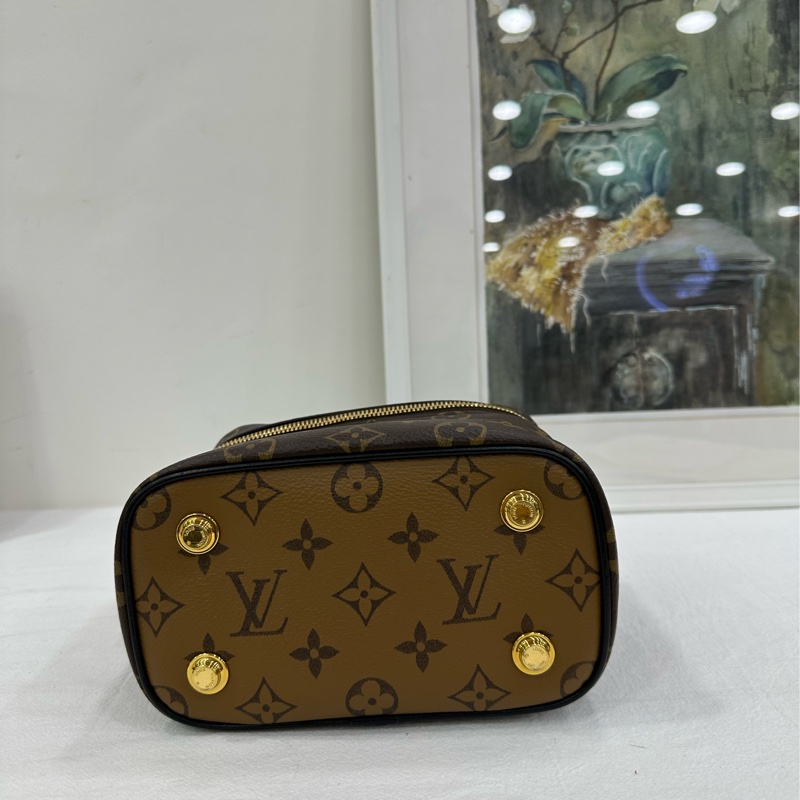 LV路易威登 vanity拼色老花化妝盒包鏈條包 焦糖拼色不擔 20年標+晶片-5