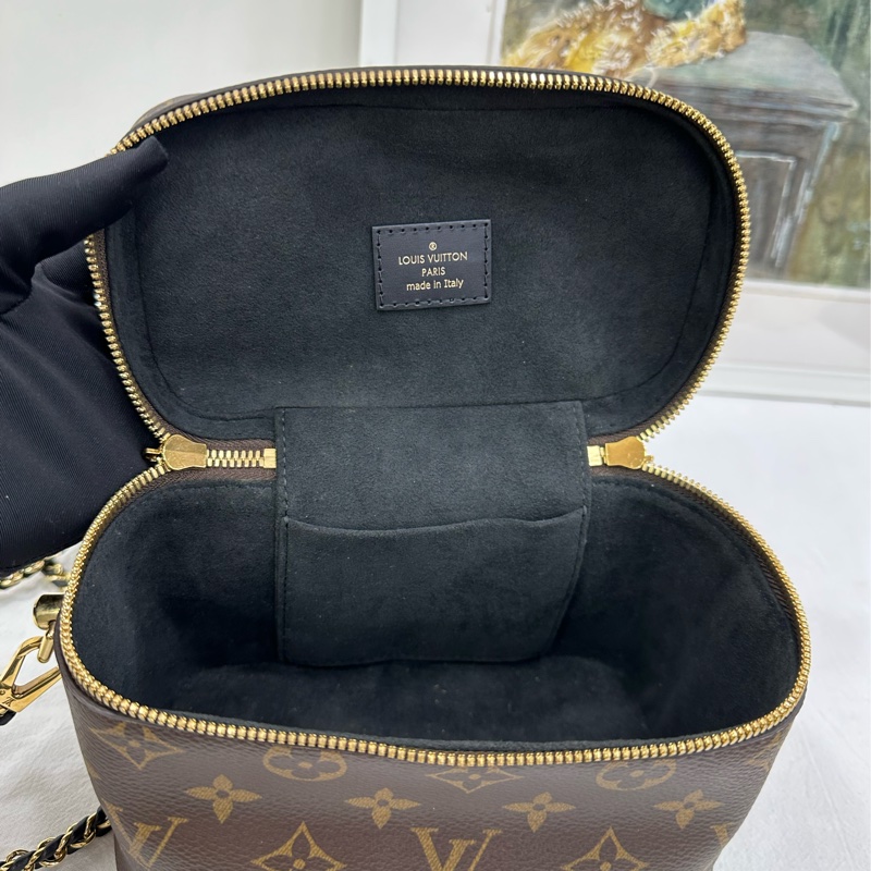 LV路易威登 vanity拼色老花化妝盒包鏈條包 焦糖拼色不擔 20年標+晶片-7