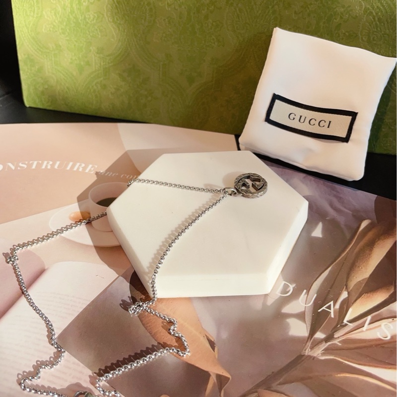 【閒置品🆕】Gucci Interlocking GG互扣式雙G項鍊 毛衣鏈 經典設計做舊925純銀-3