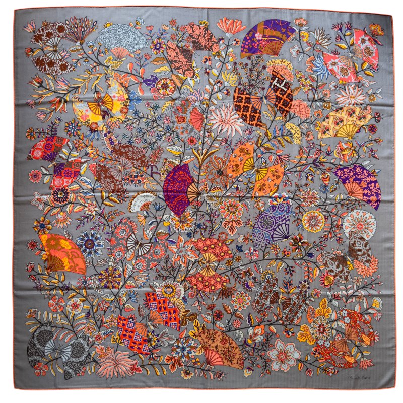 HERMES Fleurs et Papillons de Tissus shawl 140 繁花蝶舞 羊絨 圍巾-0