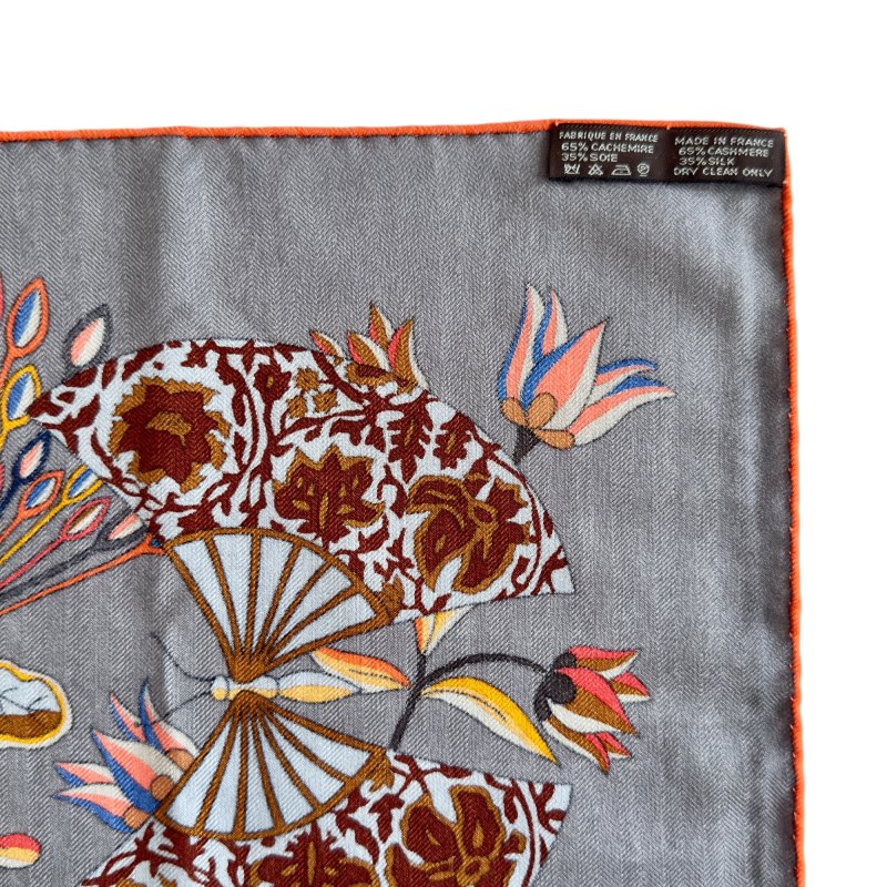 HERMES Fleurs et Papillons de Tissus shawl 140 繁花蝶舞 羊絨 圍巾-7