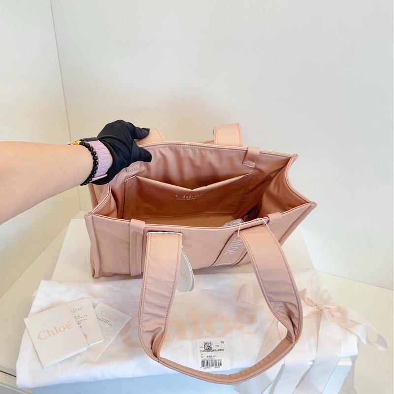【未使用帶盒🆕】Chloe新款尼龍Woody Tote購物袋 玫瑰粉刺繡字母 手提包-7