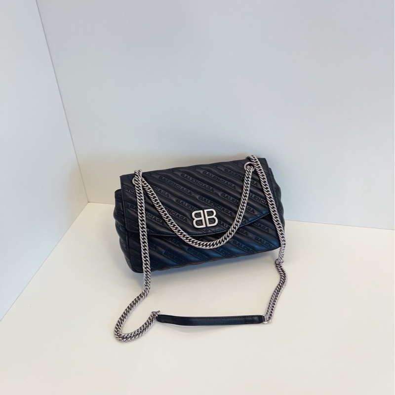 【98新🆕】Balenciaga Lock Round 黑銀鏈條包手提包 斜挎包 單肩包-0