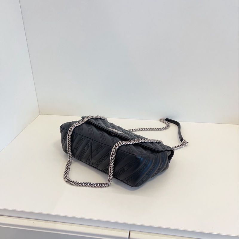 【98新🆕】Balenciaga Lock Round 黑銀鏈條包手提包 斜挎包 單肩包-5