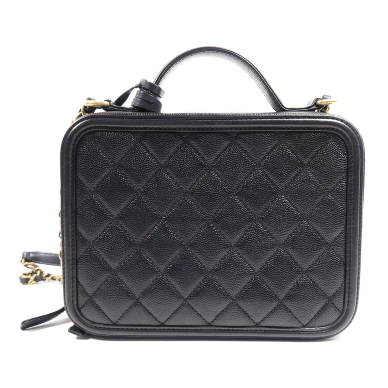 CHANEL 牛皮皮革Filigree Vanity Case金扣鏈帶手挽肩背兩用袋-1