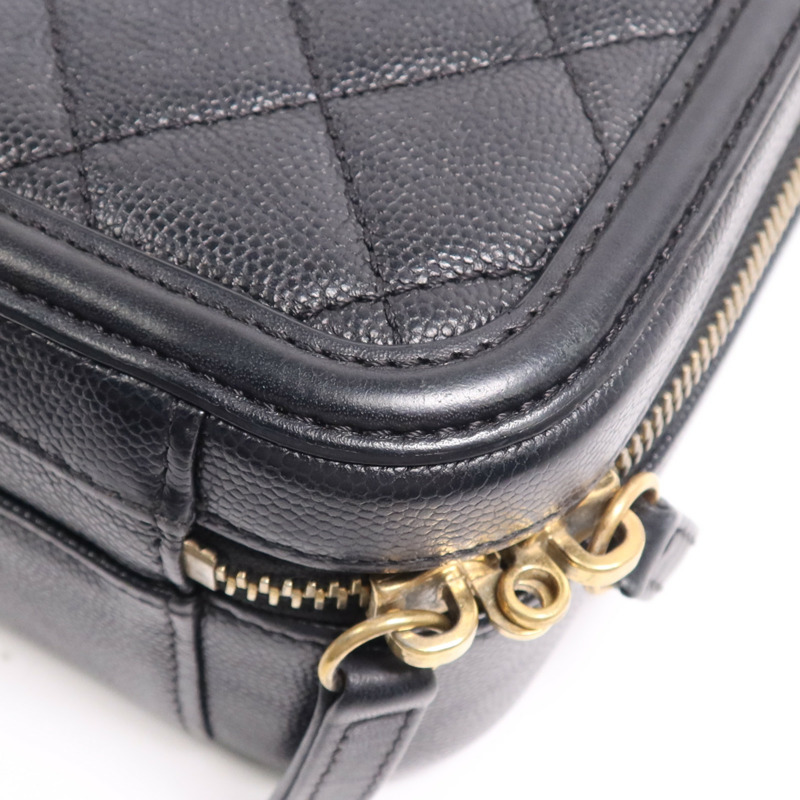 CHANEL 牛皮皮革Filigree Vanity Case金扣鏈帶手挽肩背兩用袋-9