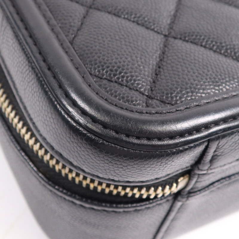 CHANEL 牛皮皮革Filigree Vanity Case金扣鏈帶手挽肩背兩用袋-11