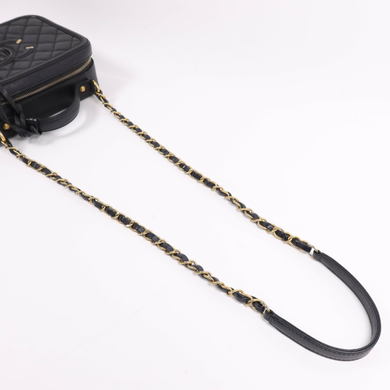 CHANEL 牛皮皮革Filigree Vanity Case金扣鏈帶手挽肩背兩用袋-14