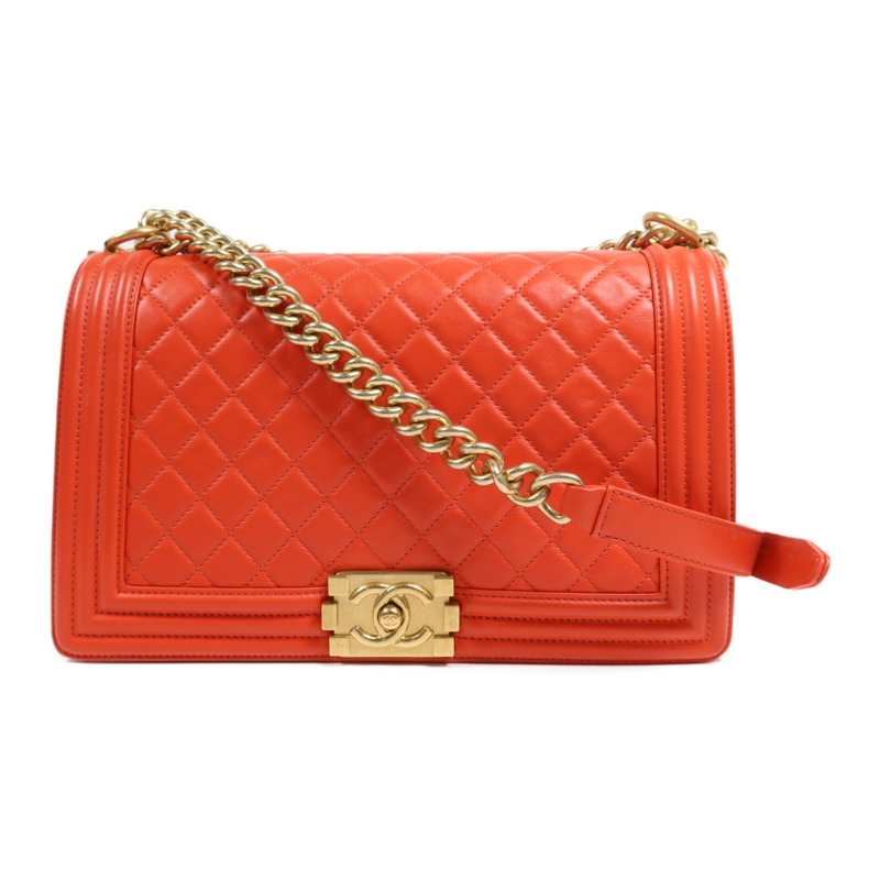 CHANEL 牛皮皮革Boy 28金扣鏈帶肩背袋-0