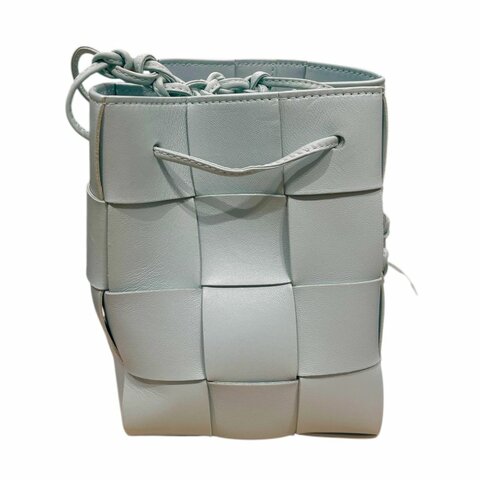 BOTTEGA VENETA 寶緹嘉 CASSETTE 粗皮革編織 皮革 方形水桶包 水藍色