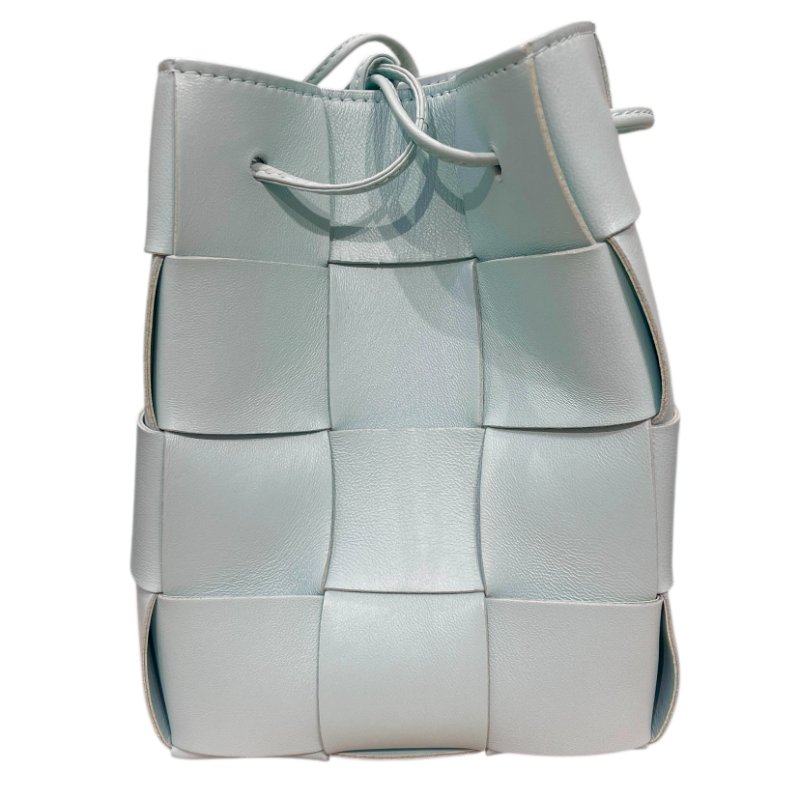 BOTTEGA VENETA 寶緹嘉 CASSETTE 粗皮革編織 皮革 方形水桶包 水藍色-1