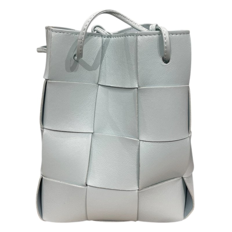 BOTTEGA VENETA 寶緹嘉 CASSETTE 粗皮革編織 皮革 方形水桶包 水藍色-3