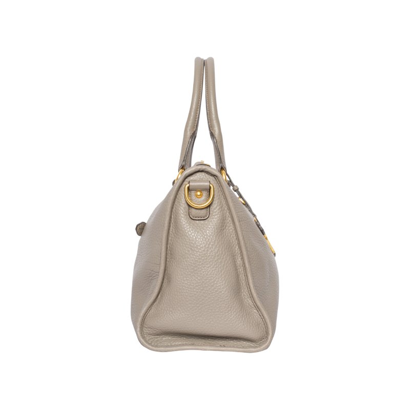 PRADA普拉達Vitello駝色皮革拉鍊托特包-1