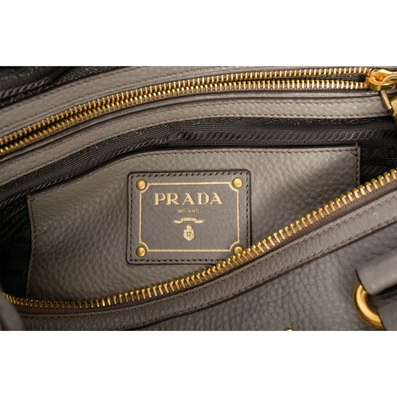PRADA普拉達Vitello駝色皮革拉鍊托特包-3