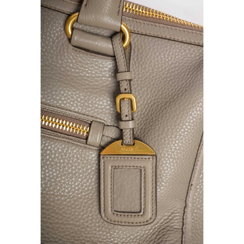 PRADA普拉達Vitello駝色皮革拉鍊托特包-5