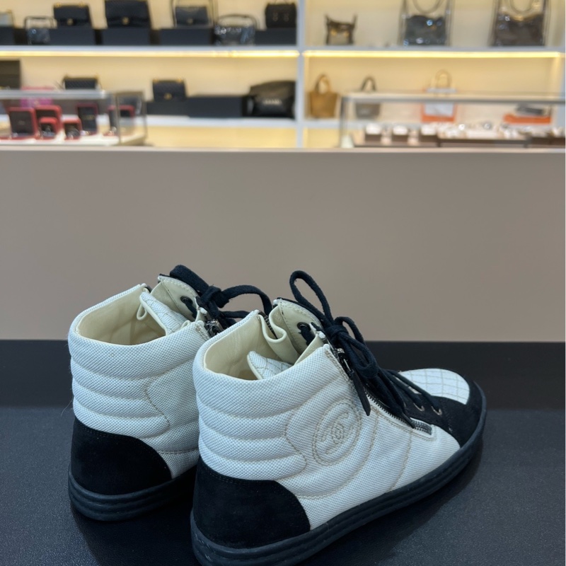 閑置Chanel香奈兒38碼黑白熊貓色系帶拉鏈休閑高幫鞋-5