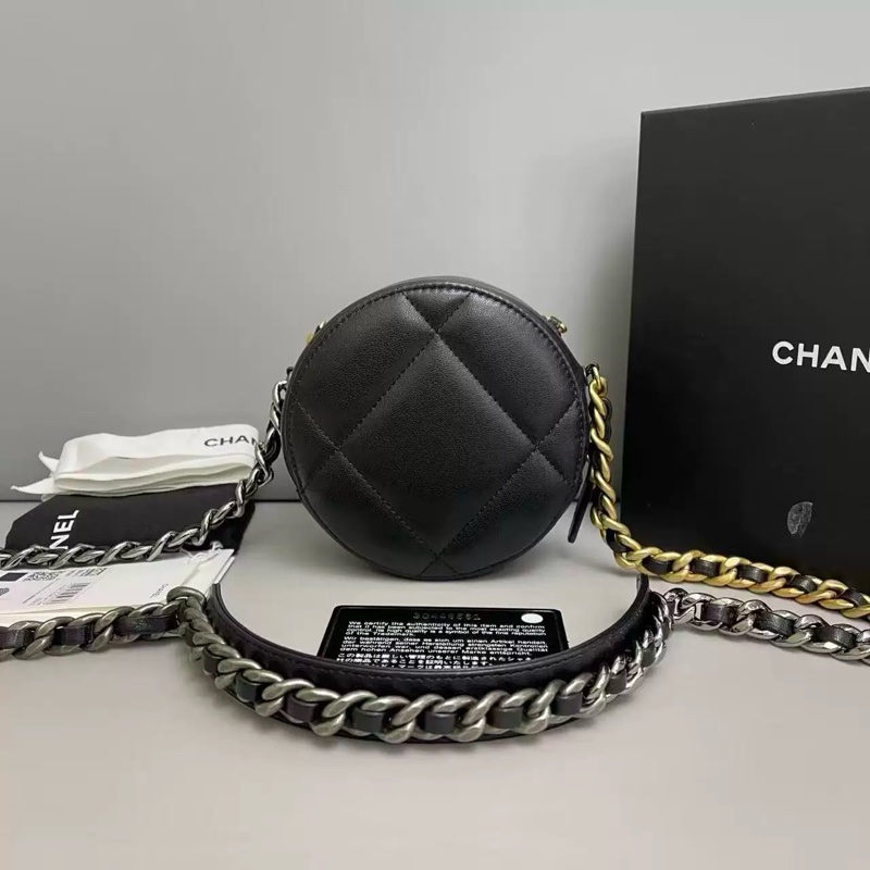 全套配件吊牌!Chanel 香奈兒 19bag 圓餅包 黑金 保卡款-1