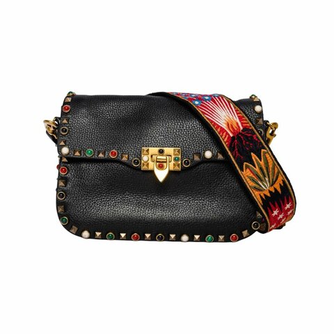 VALENTINO黑色皮革裝飾Flap Bag肩背包