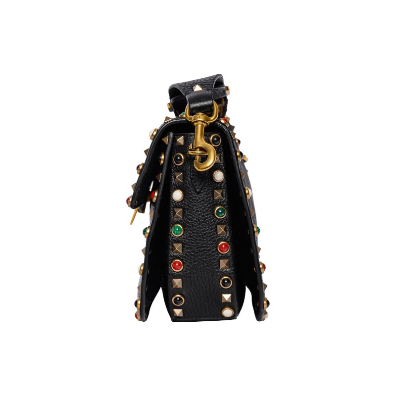 VALENTINO黑色皮革裝飾Flap Bag肩背包-1