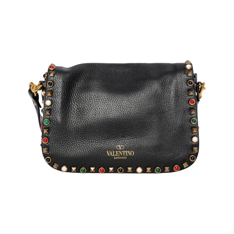 VALENTINO黑色皮革裝飾Flap Bag肩背包-2