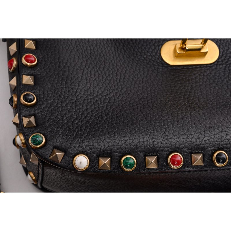 VALENTINO黑色皮革裝飾Flap Bag肩背包-7