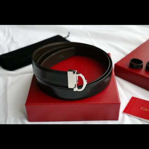 Cartier 牛皮 c字扣 黑色 腰帶 長度自由剪裁