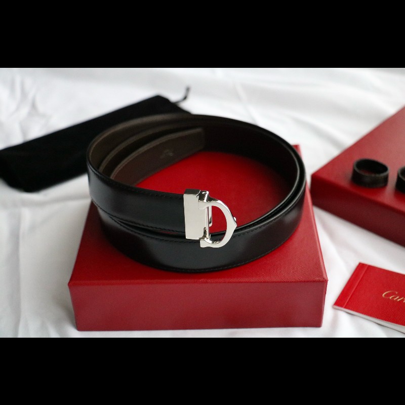 Cartier 牛皮 c字扣 黑色 腰帶 長度自由剪裁-0