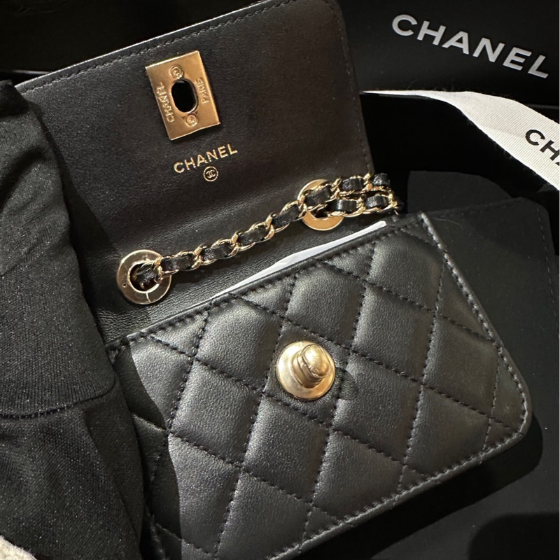 🌷閒置新帶膜！Chanel 香奈兒 trendy cc 橫版 黑金 羊皮 保卡款-5